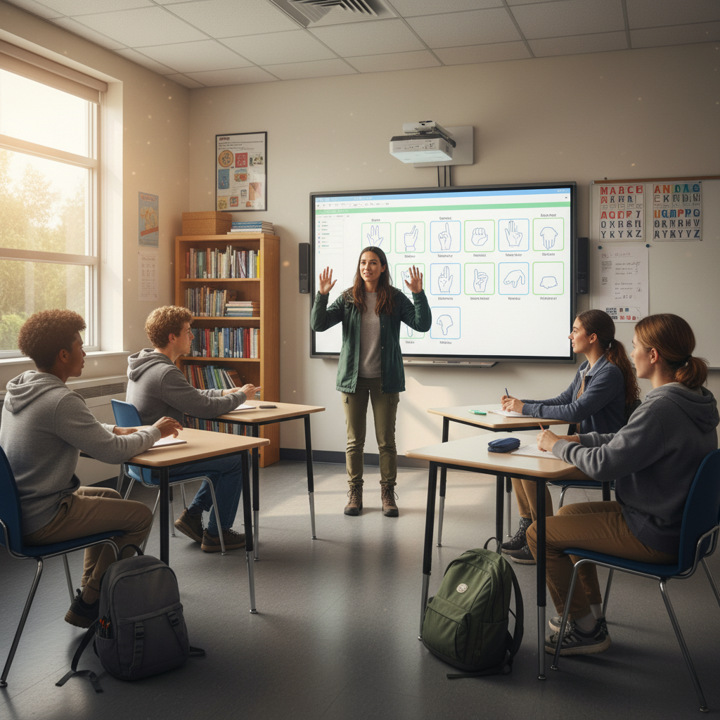 ultrarealistic photography of brazilian sign language grammar